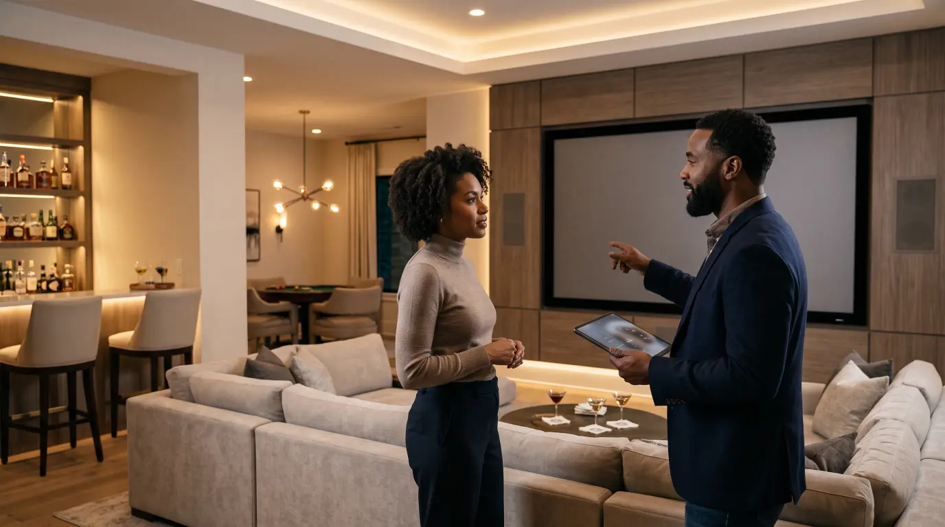 Plan a home theater for entertaining guests with better seating, lighting, audio, control, networking, and luxury AV design for hosting.