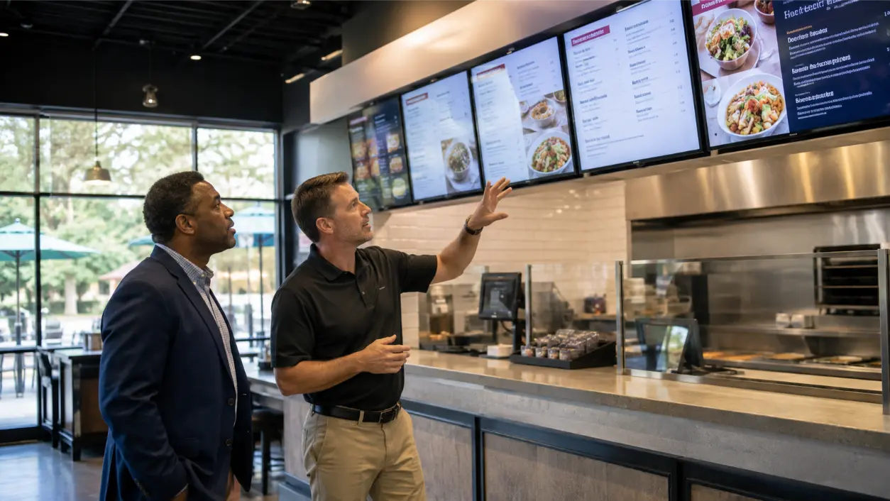Fix digital menu board glare with better placement, brightness planning, viewing angles, readable type, stronger contrast, daylight testing, and restaurant AV troubleshooting.