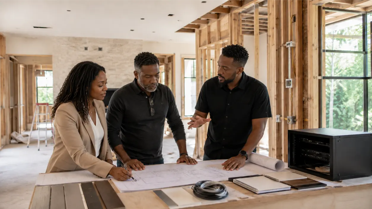 Review a builder grade av package before drywall to spot limited wiring, basic speakers, network gaps, rack issues, and hidden future upgrade costs.